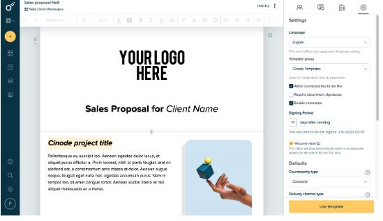 Setting the template group to Cinode Template