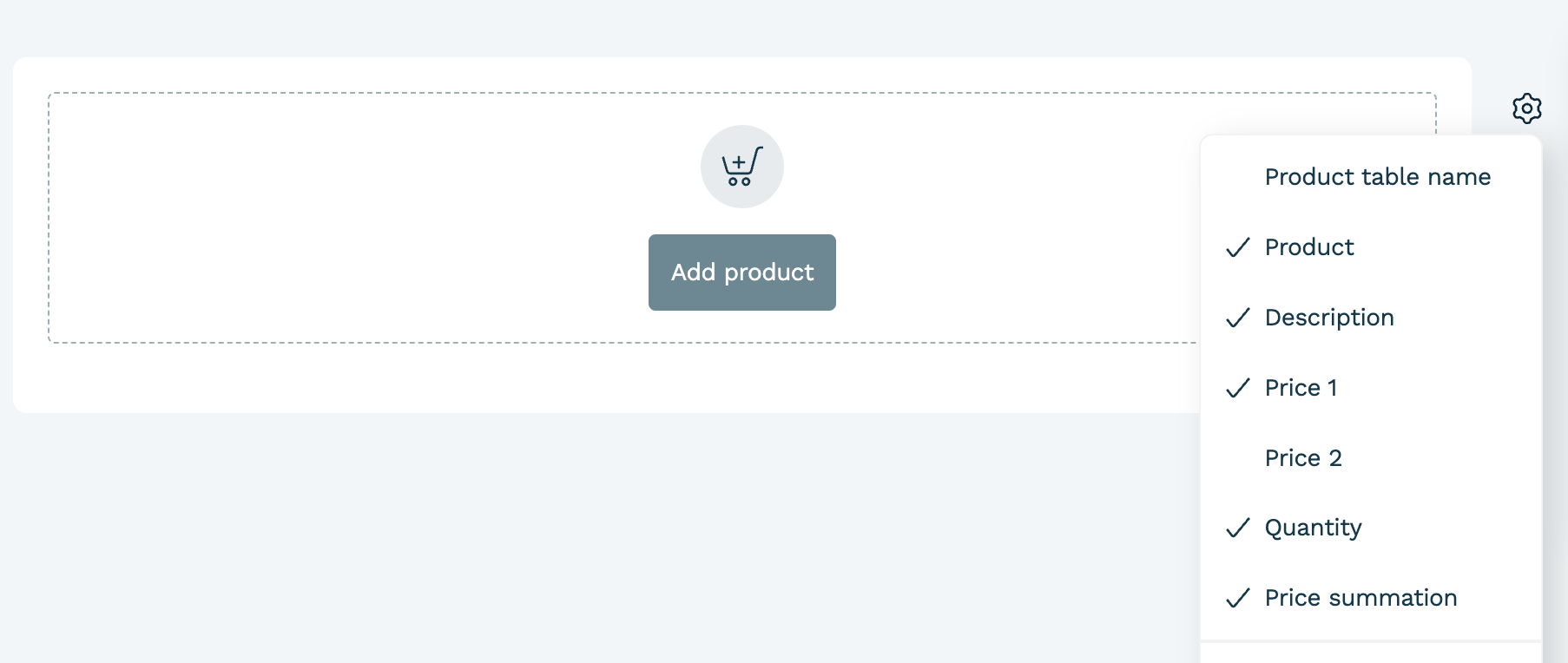 Editing columns in the product table