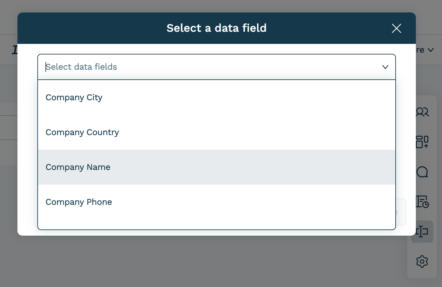 Selecting the mapped data field