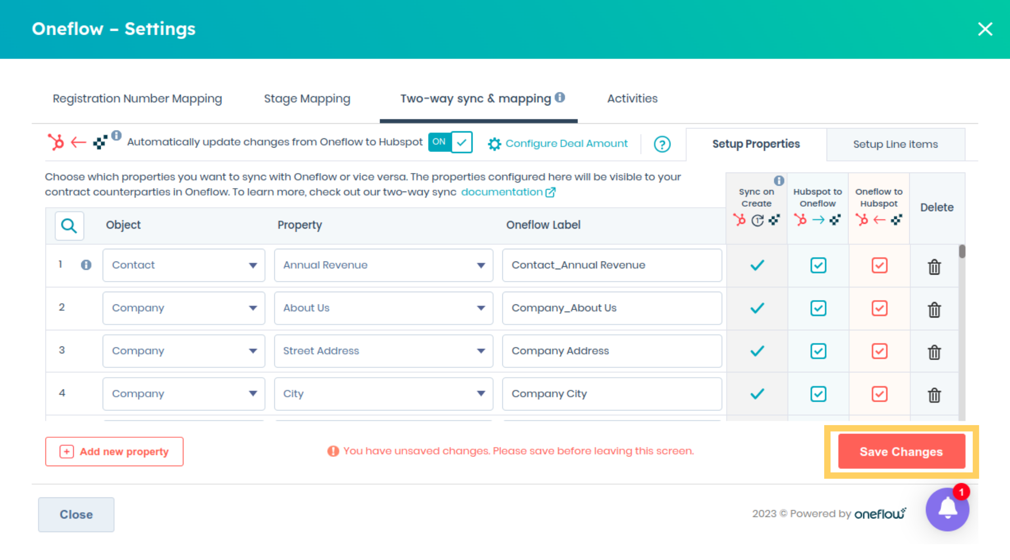 Saving property mapping changes
