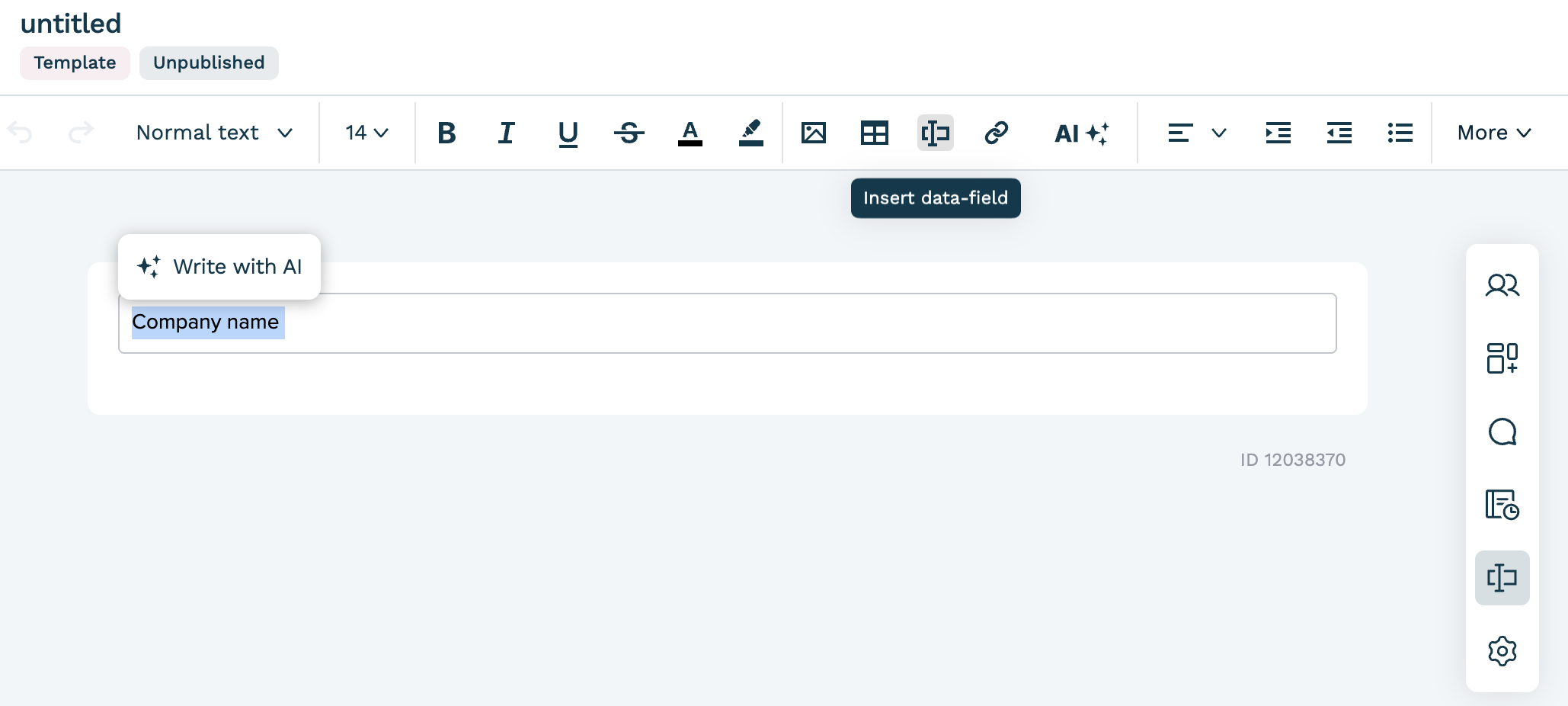 Inserting a data field in the template