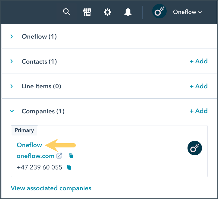 Navigating to company from HubSpot deal
