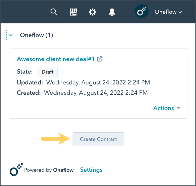 Create contract button in Oneflow widget