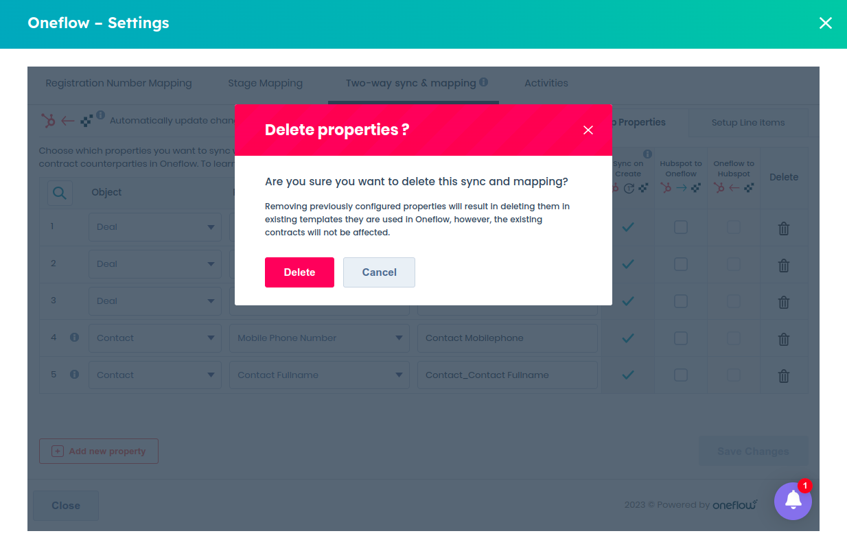 Deleting a property mapping