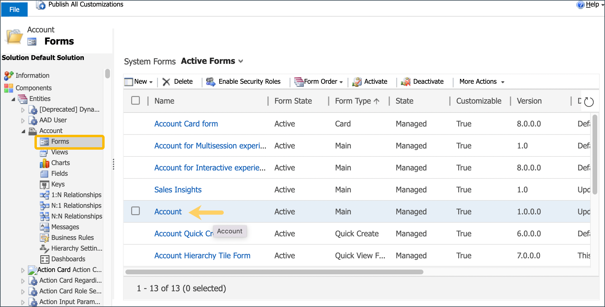 Select Account Form