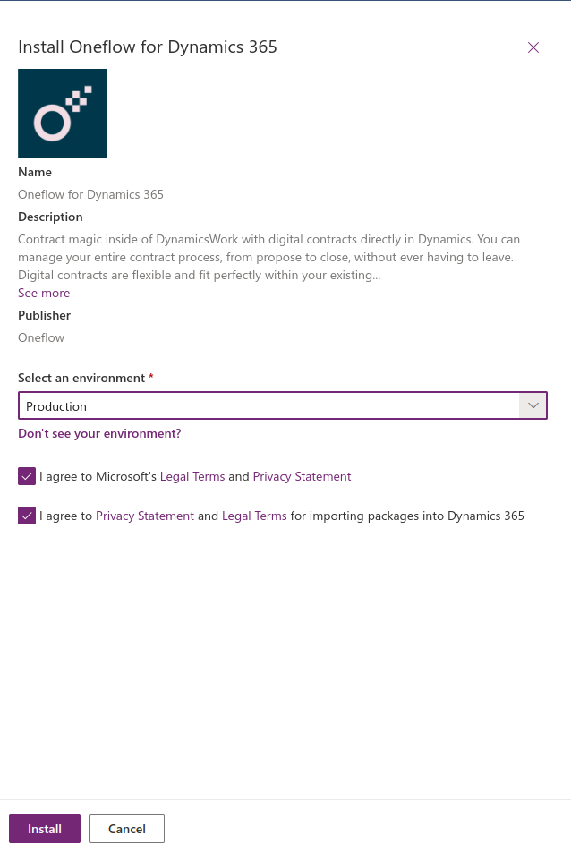 Select Environment and Agree to Terms