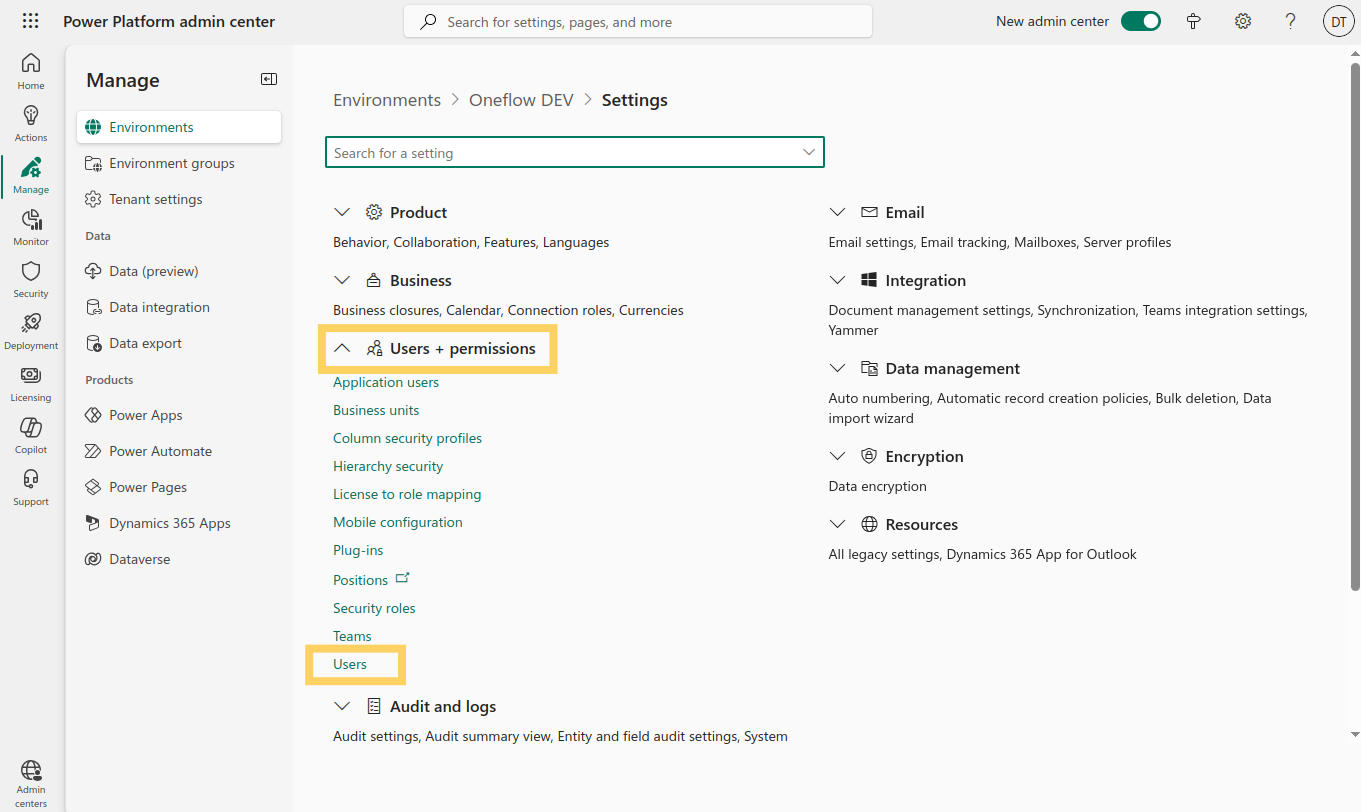 Users Menu