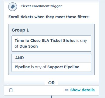 HubSpot ticket workflow trigger configuration