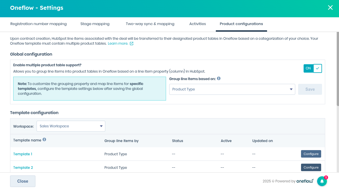 Template-level product configuration