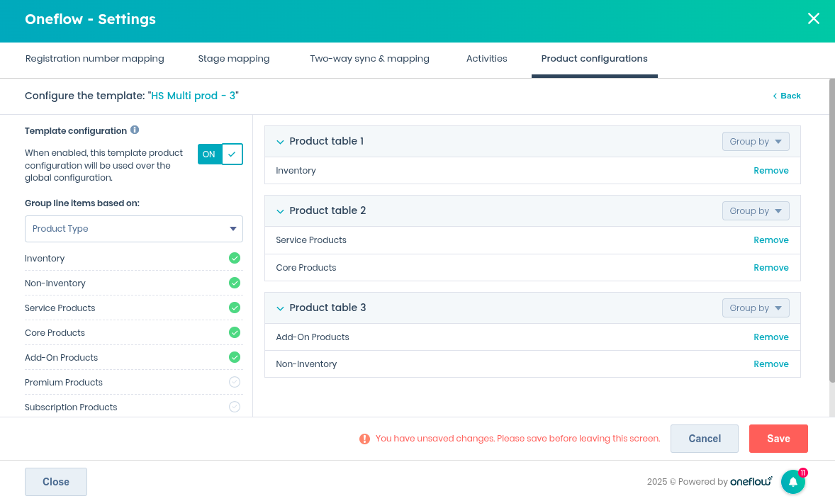 Configuring grouping for a specific template