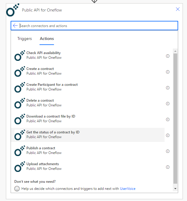 List of available Oneflow actions in Power Automate