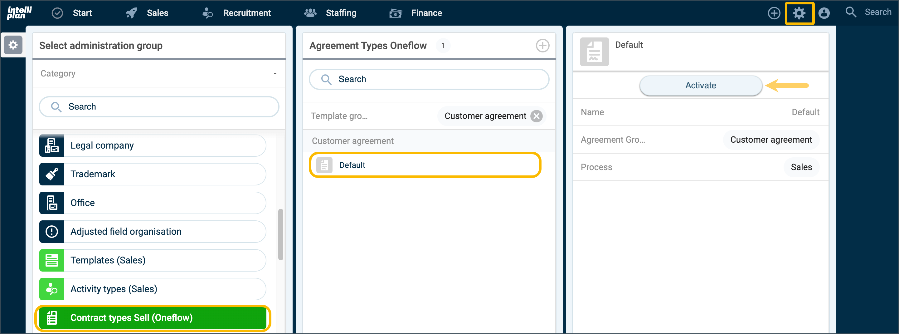 Activating Oneflow templates in Intelliplan