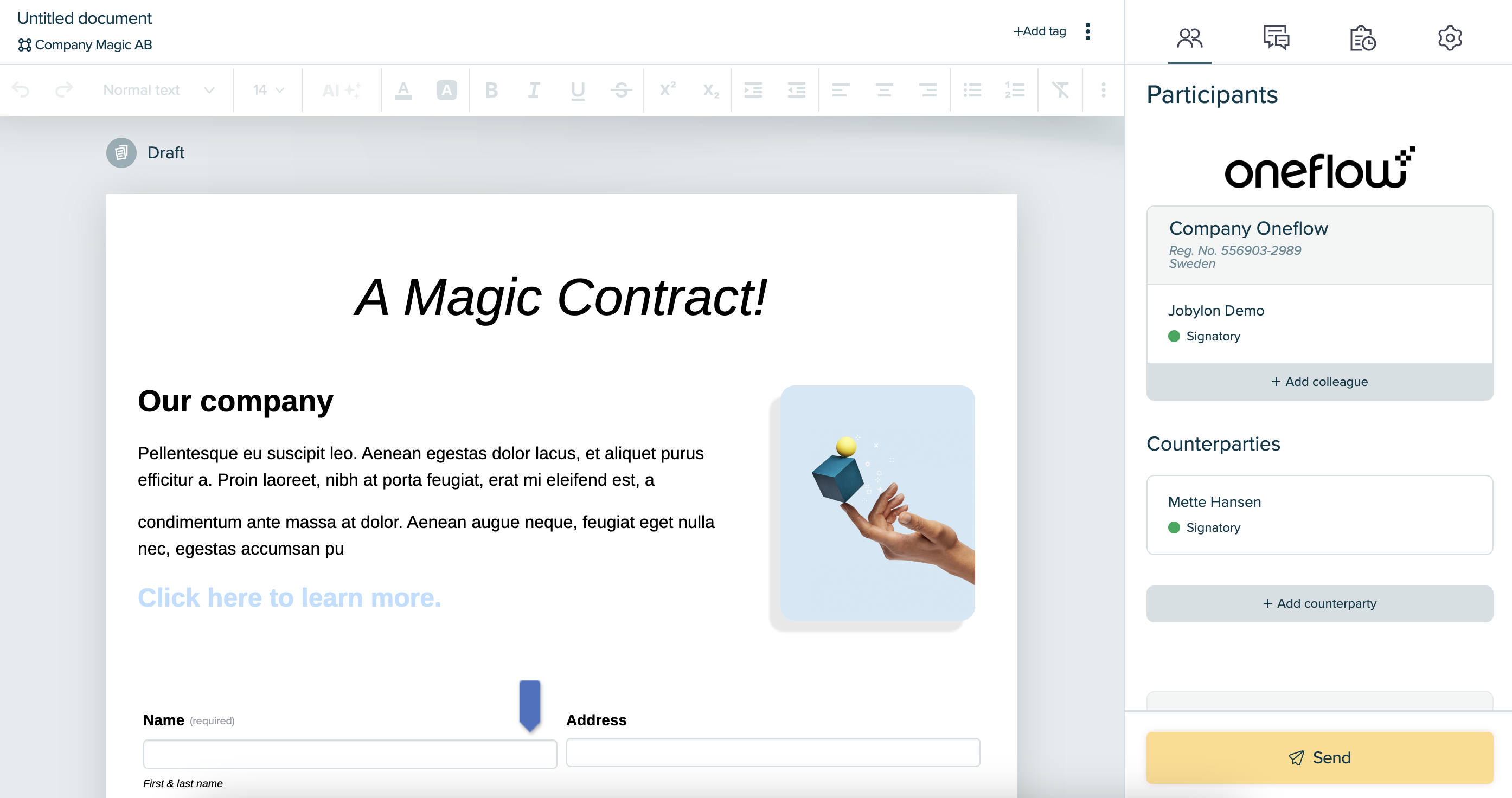 Editing the contract in Oneflow