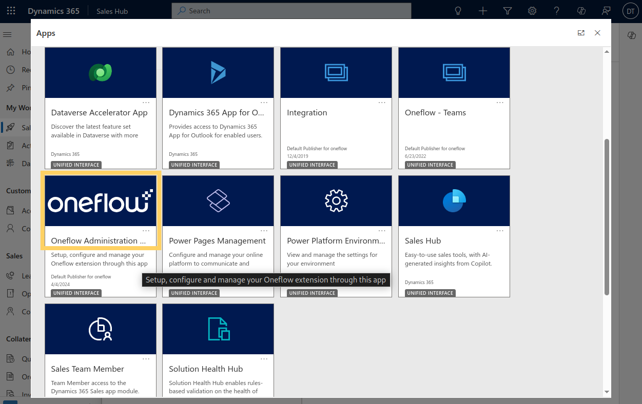 Select Oneflow Administration