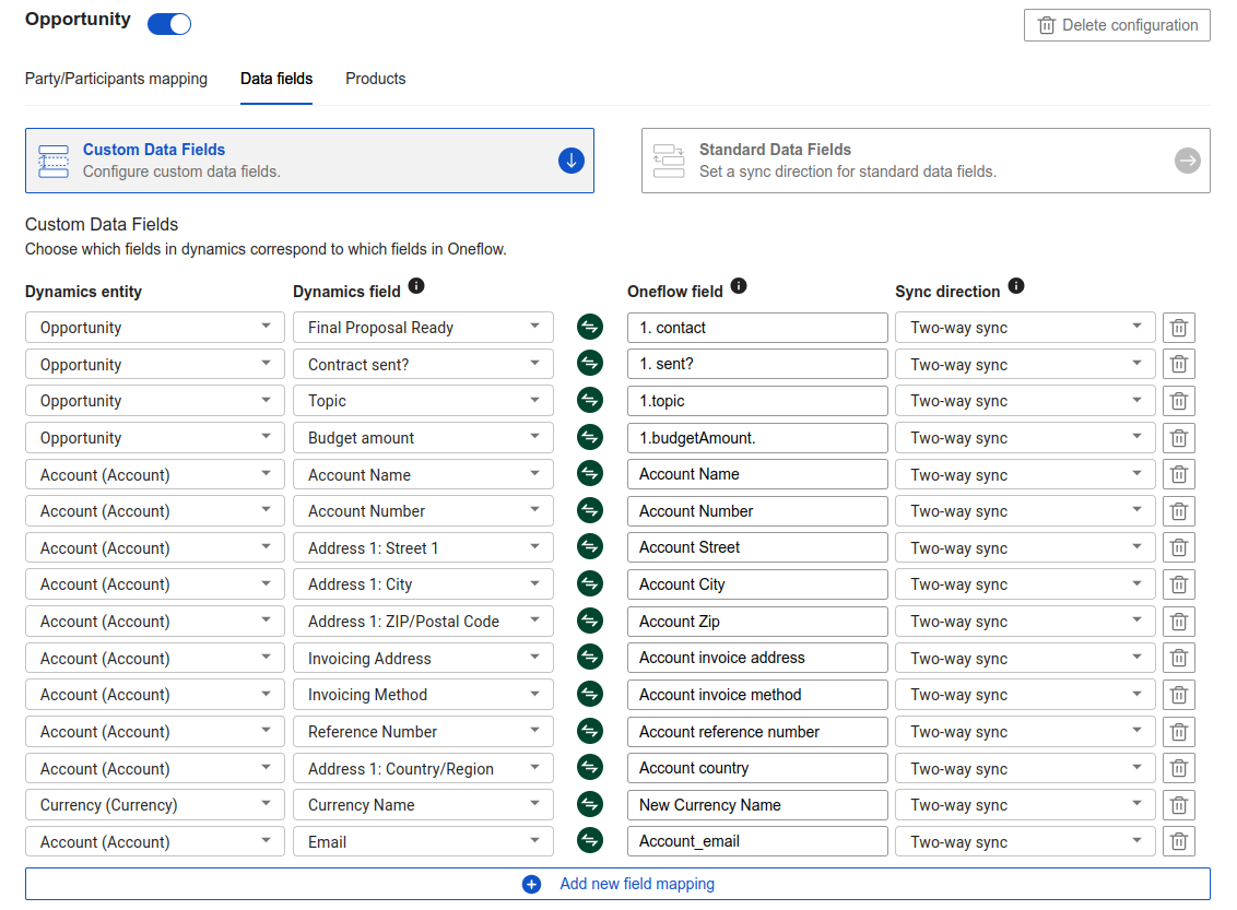 Add Field Mapping Button