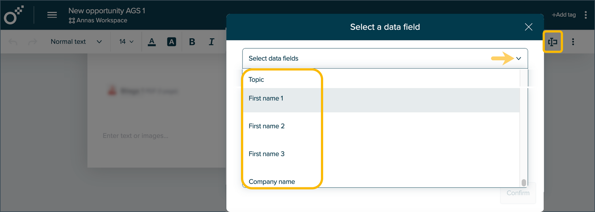 Data Field Dropdown