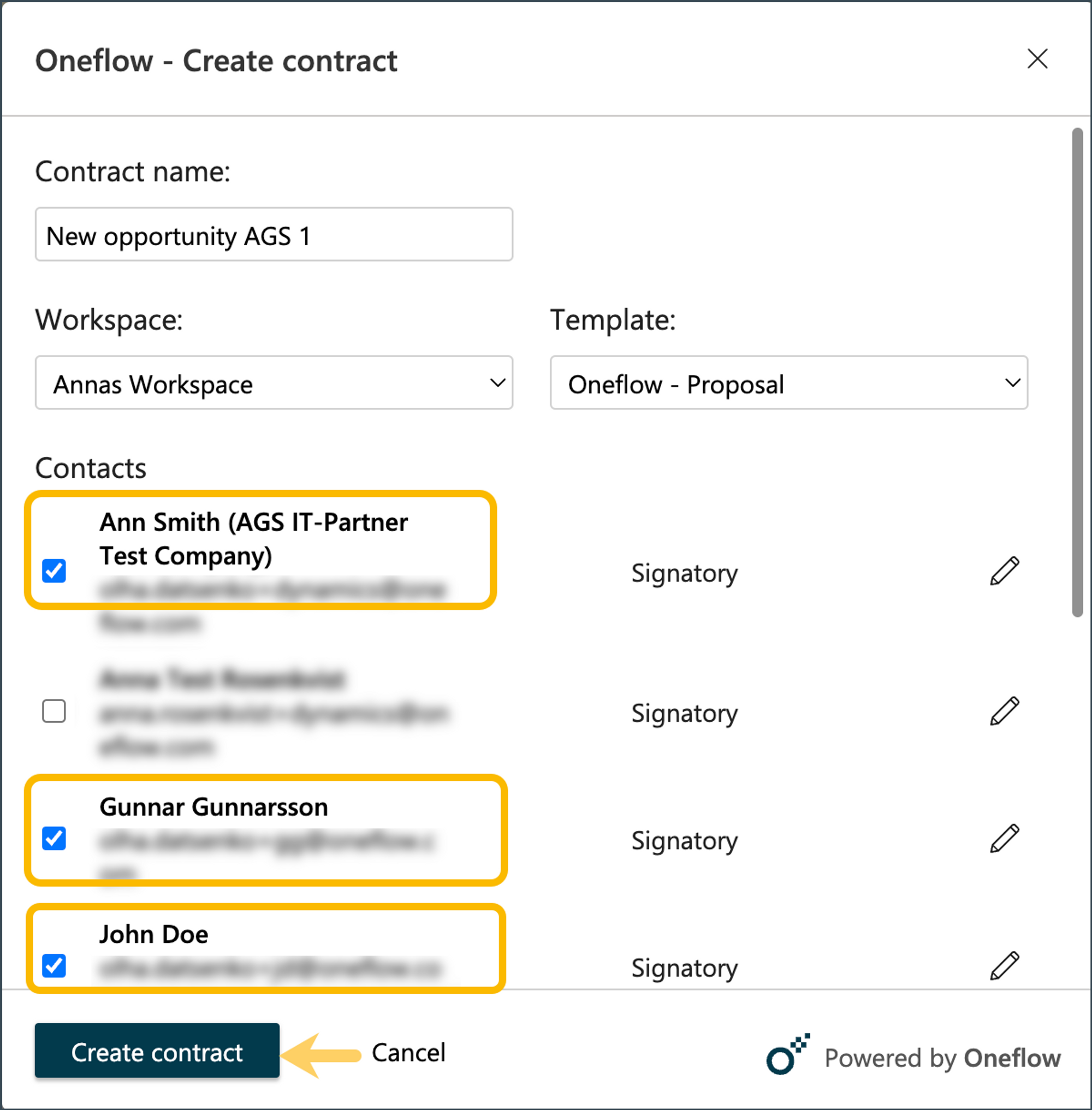 Create Contract Dialog
