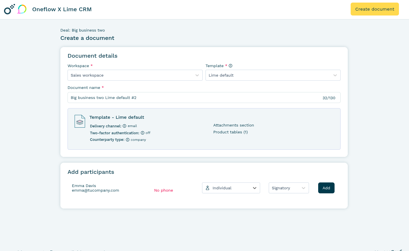 Adding participants to the document