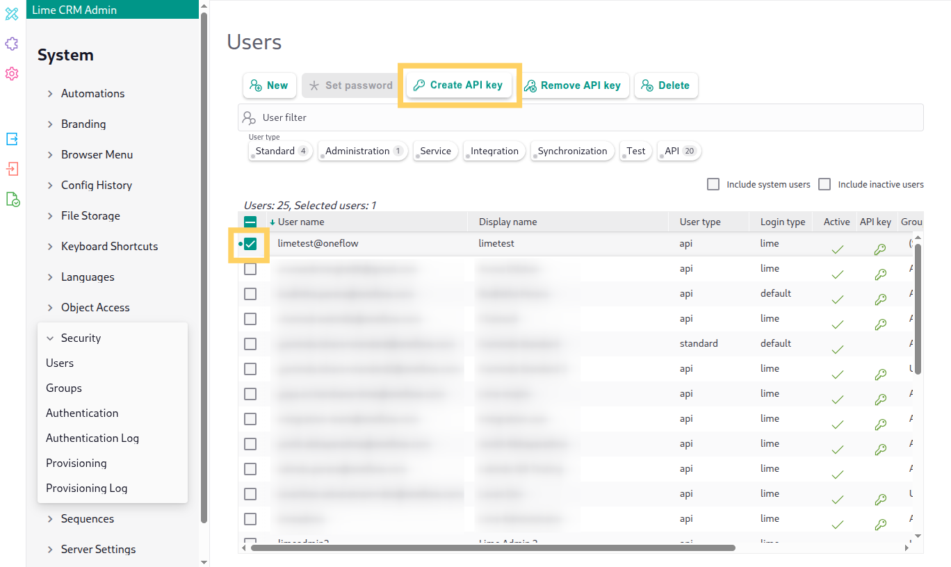 Creating API key