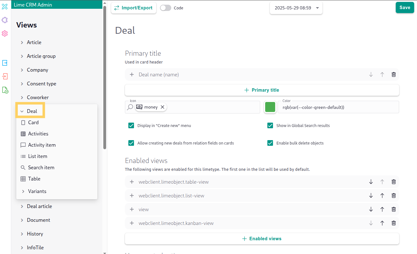 Deal view editor