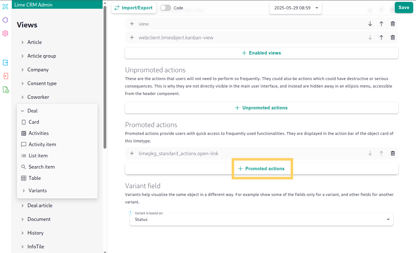 Adding a promoted action