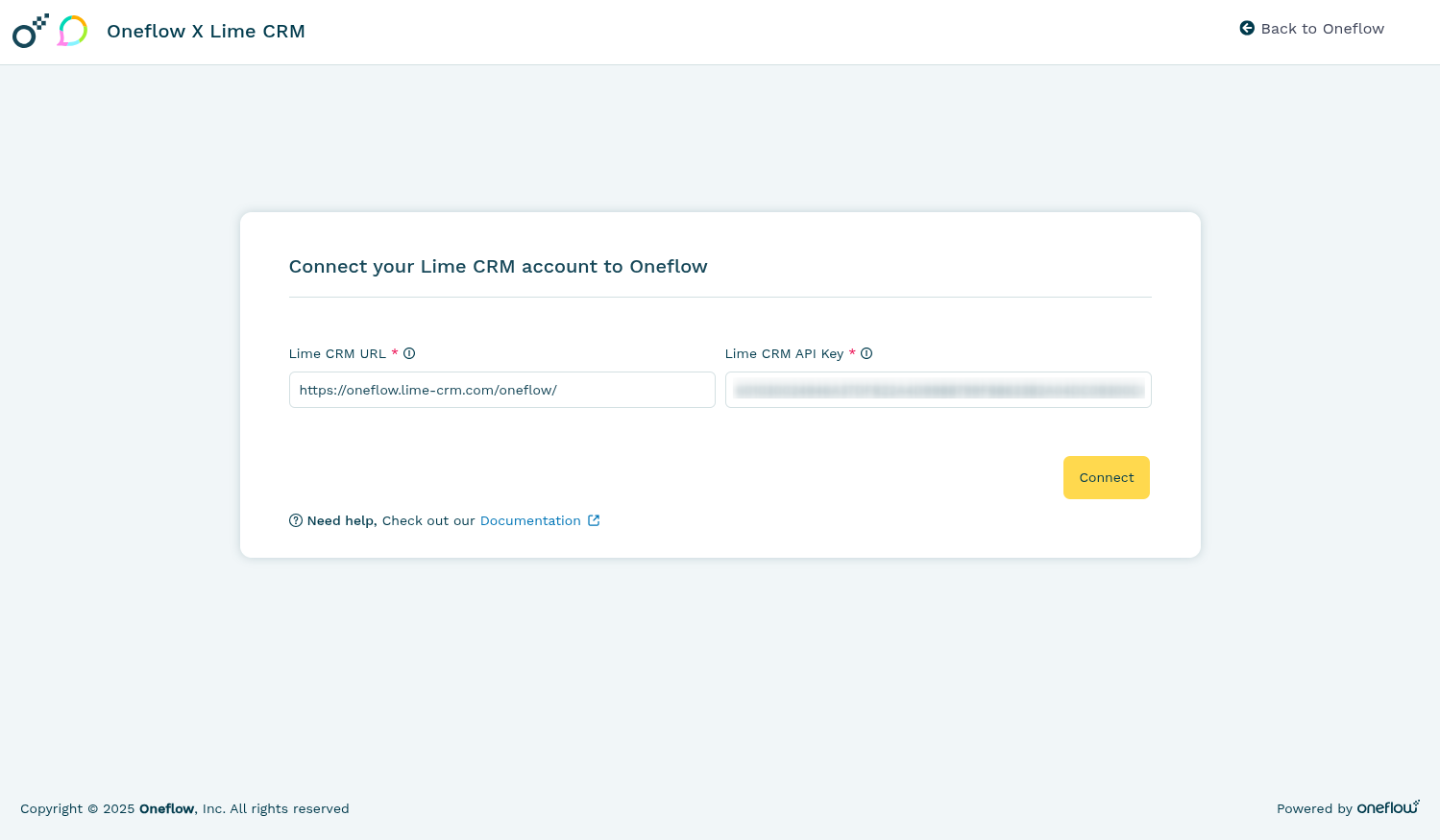 Lime CRM connection setup