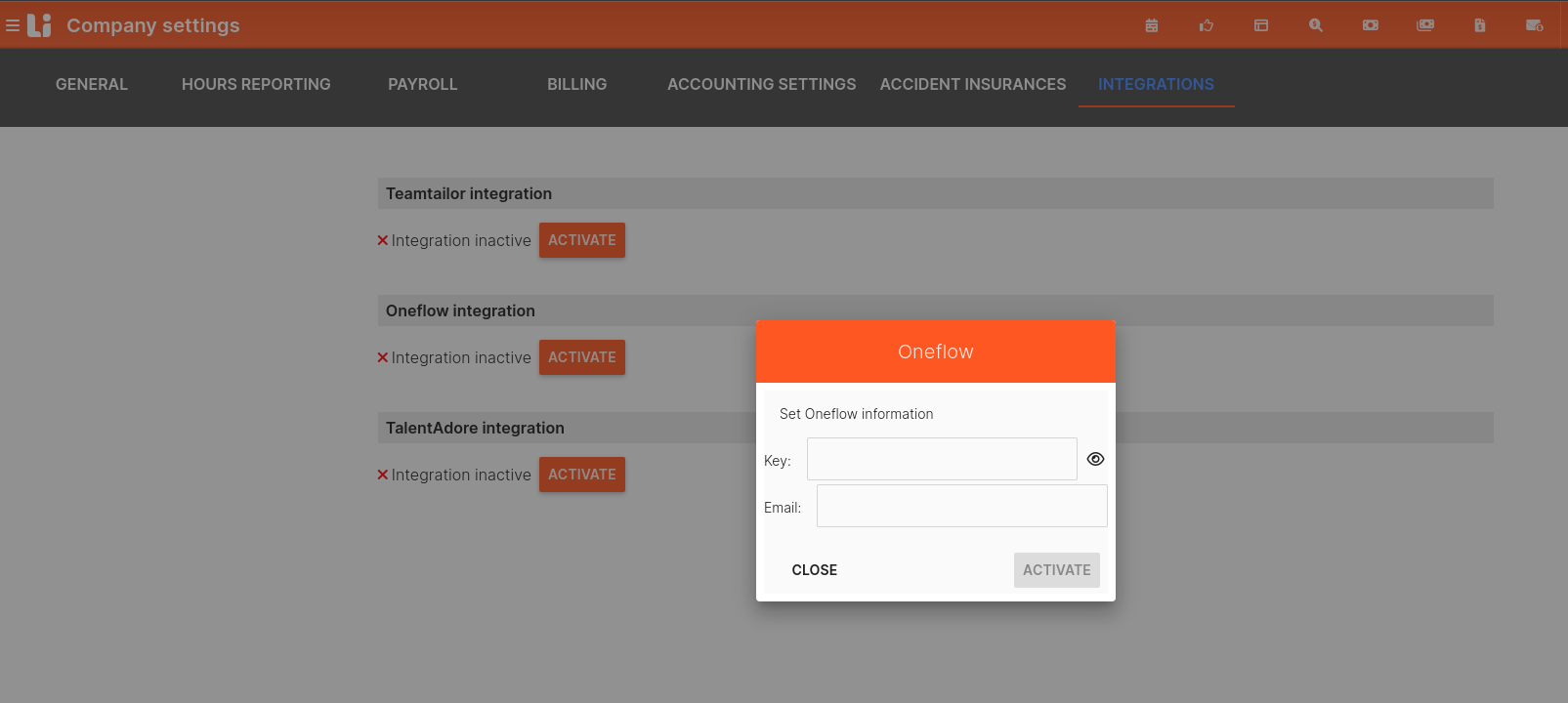 Activate Oneflow integration in Linkity