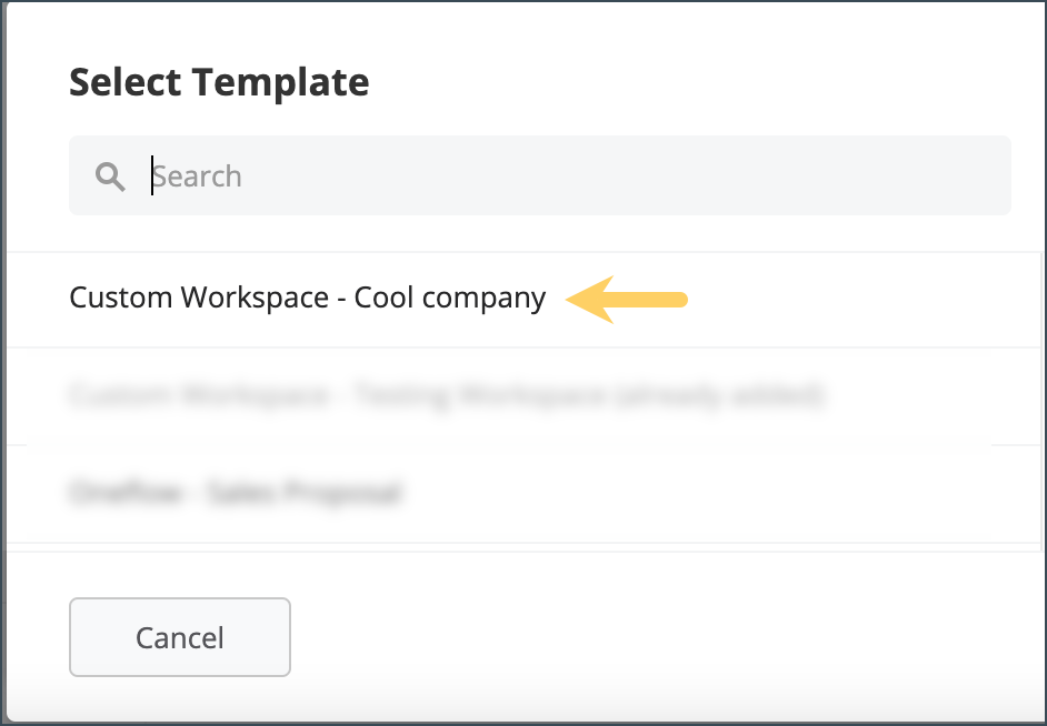 Selecting a template to add