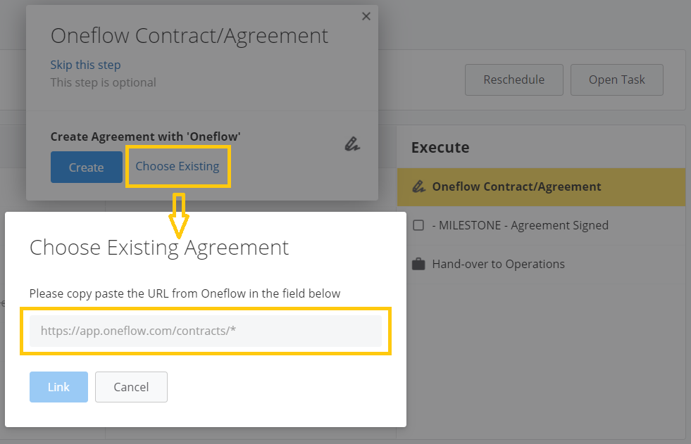 Choose existing contract option