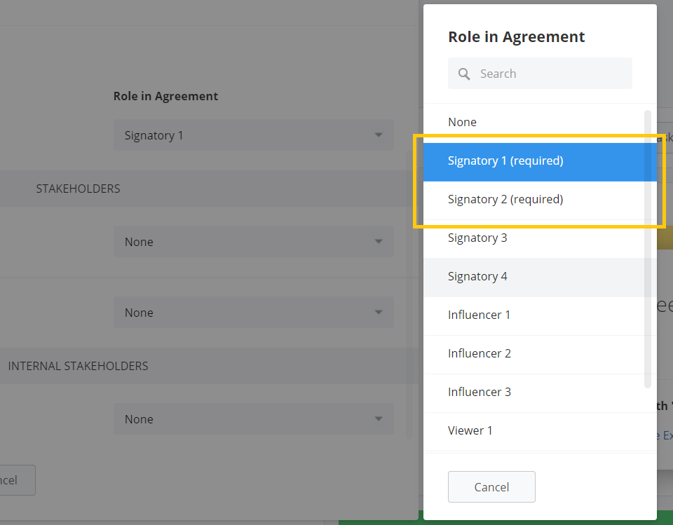 Signatory roles selection