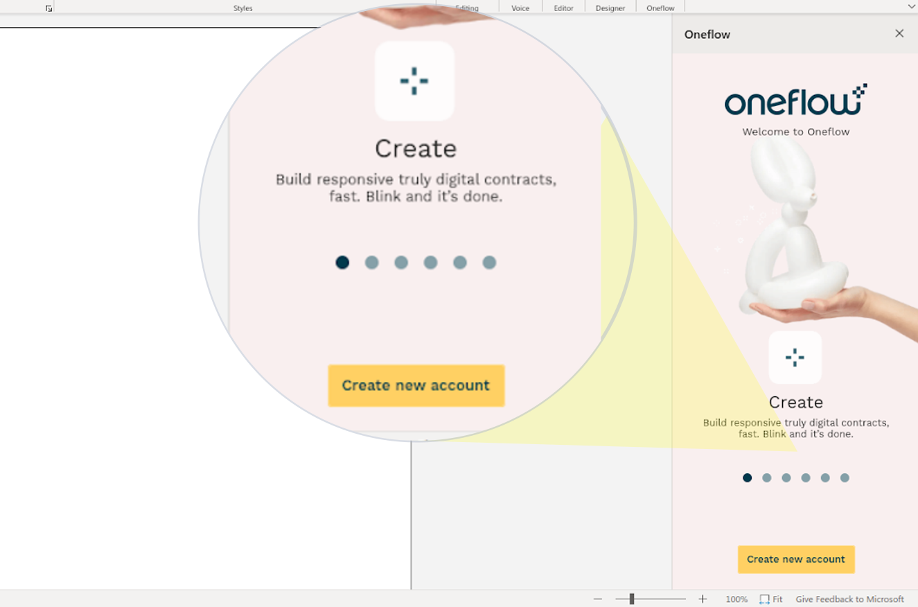 Create new account screen