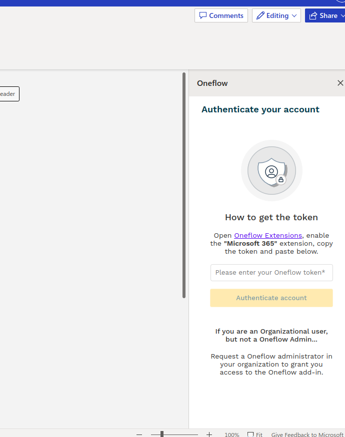 Entering API token in add-in