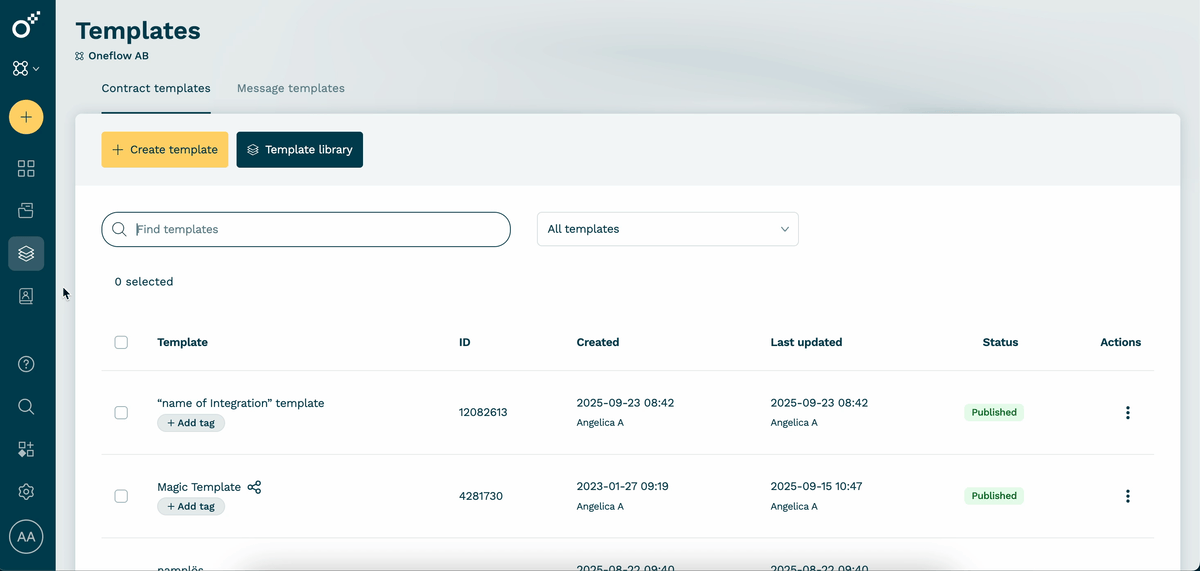 Creating and publishing template in Oneflow