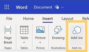 Add-ins button in Microsoft 365