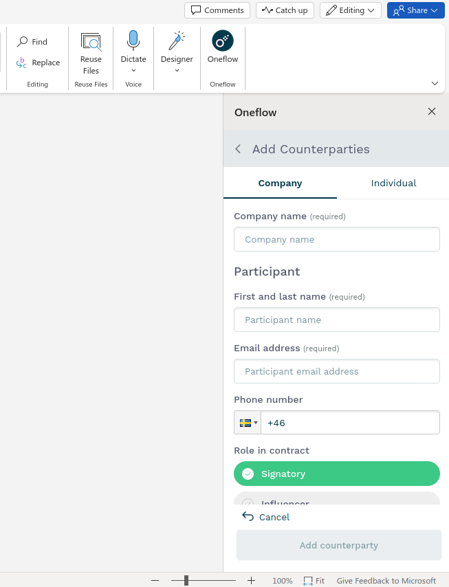 Company tab selection