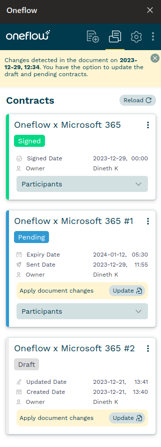 Notification about document changes
