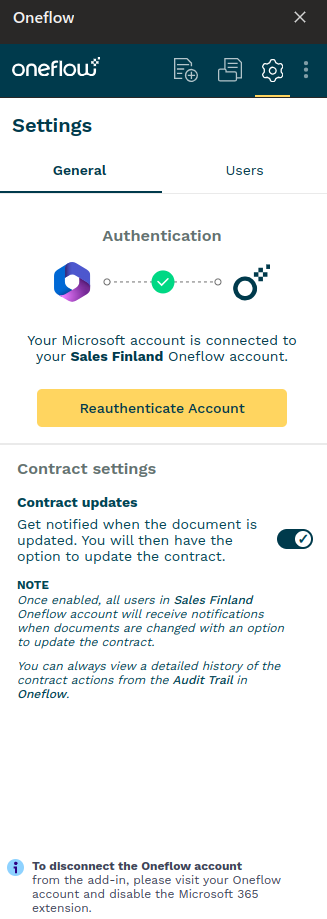 Contract updates toggle in settings