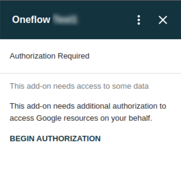 Begin authorization screen
