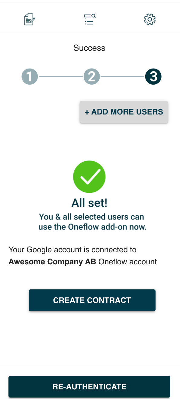 User access success message