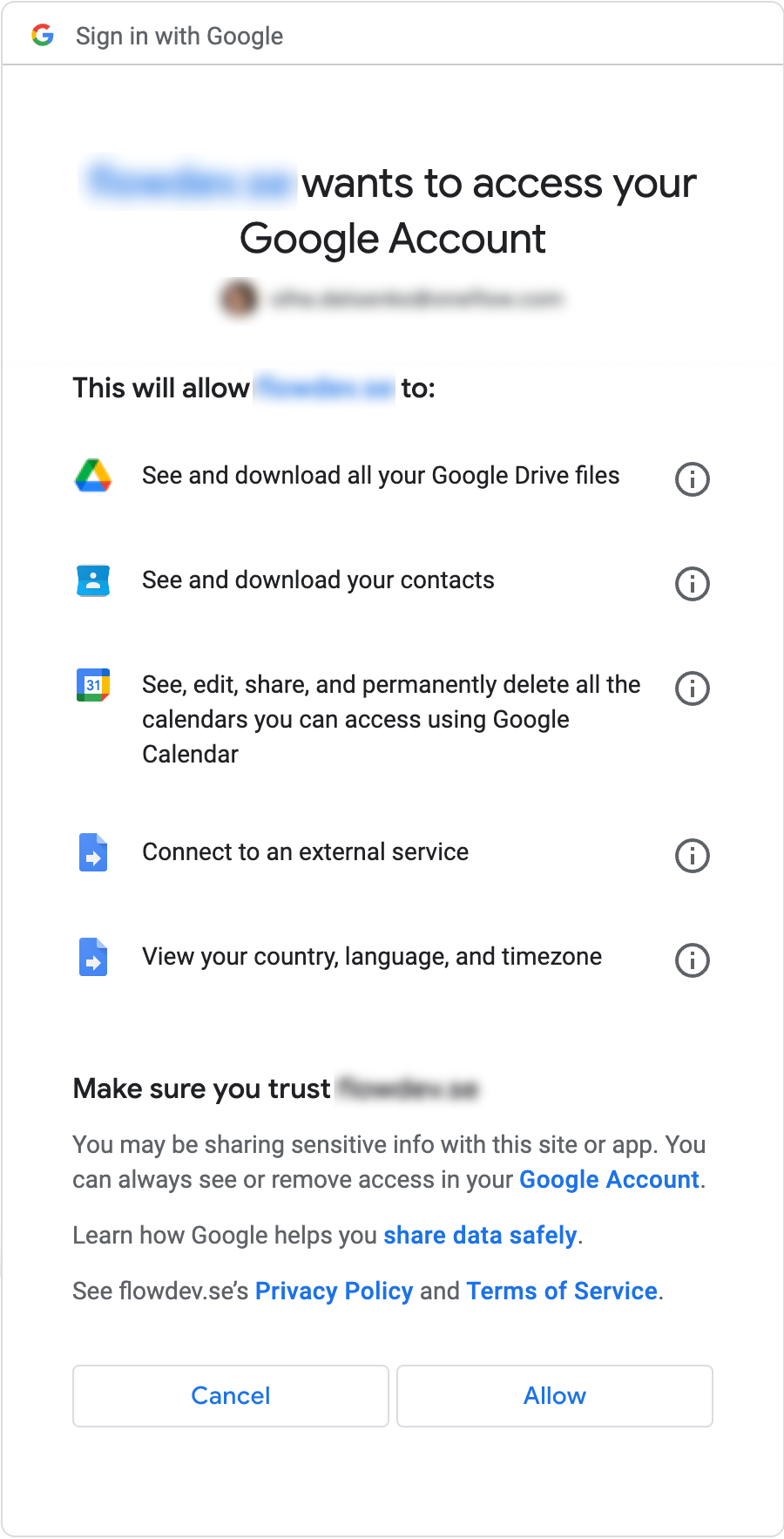 Allow Google permissions