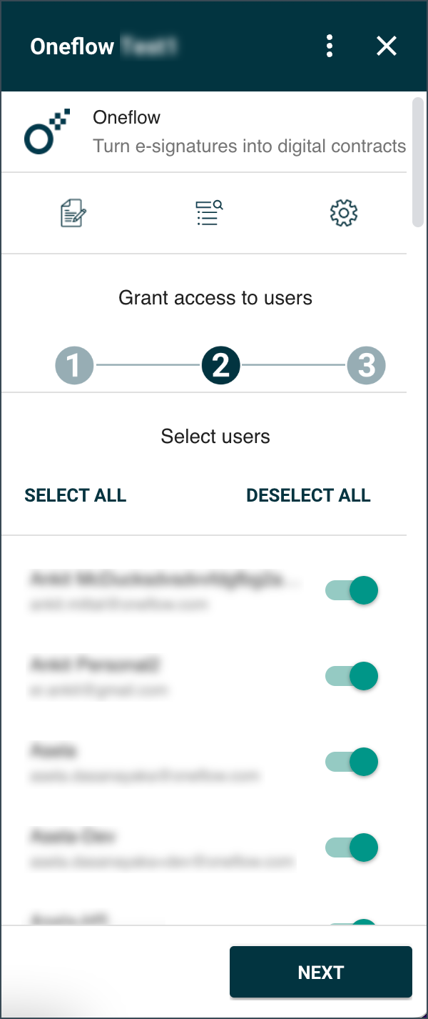 Grant user access screen