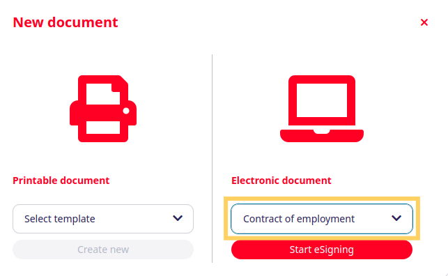 Start e-signing popup