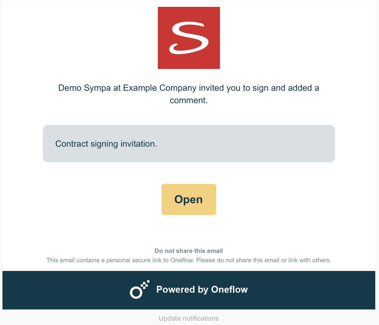 Email invitation to sign contract
