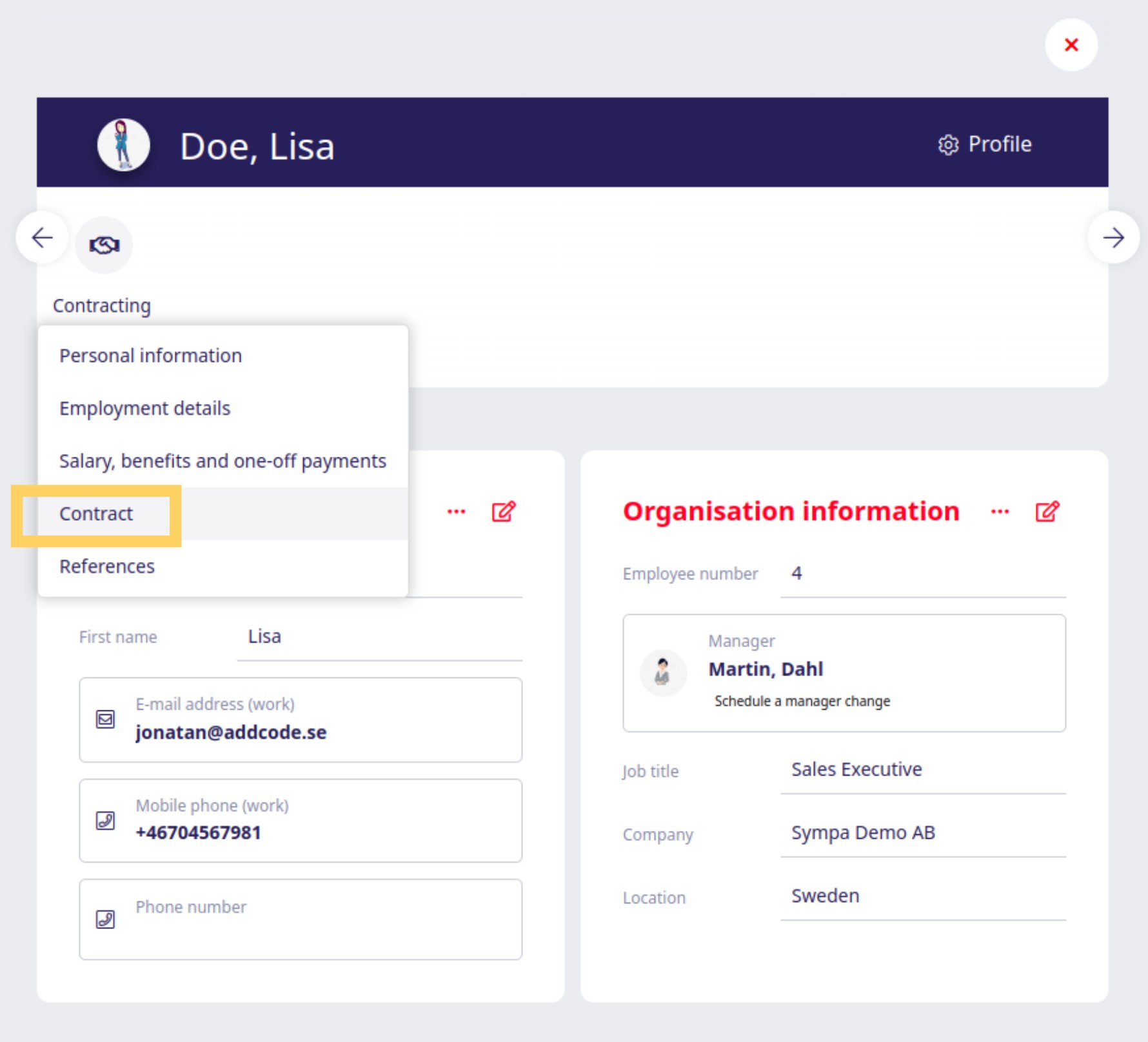 Contract link in page group