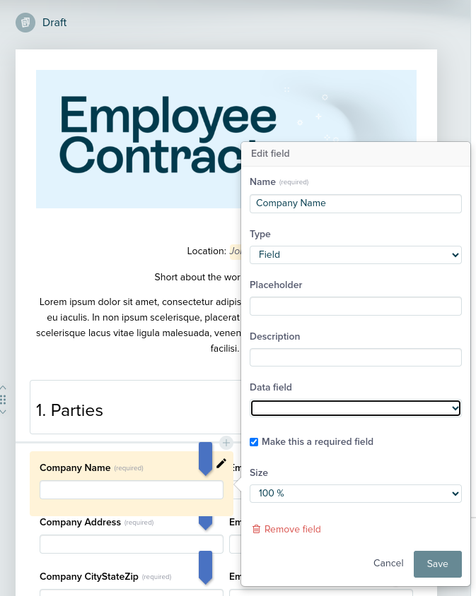 Linking form field to Talentech data