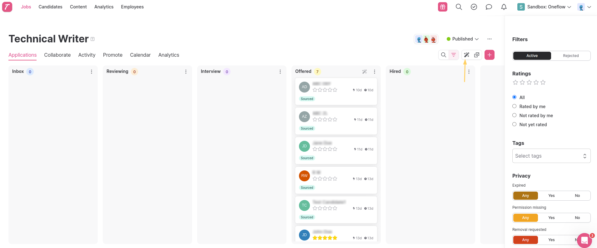 Triggers tab on job posting