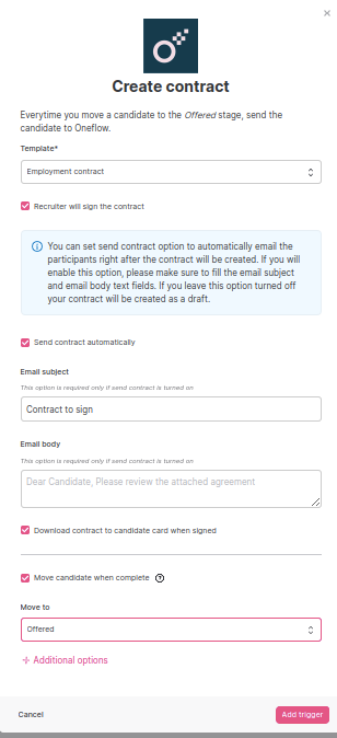 Configure contract trigger