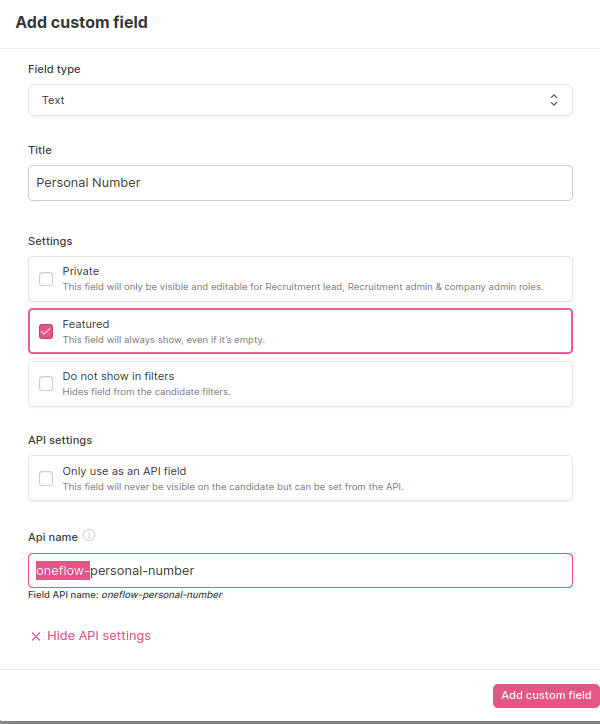 Setting the API name with prefix