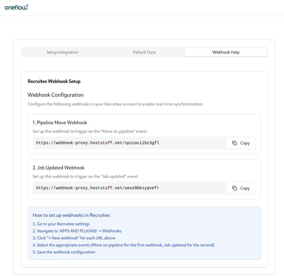 Webhook Help tab