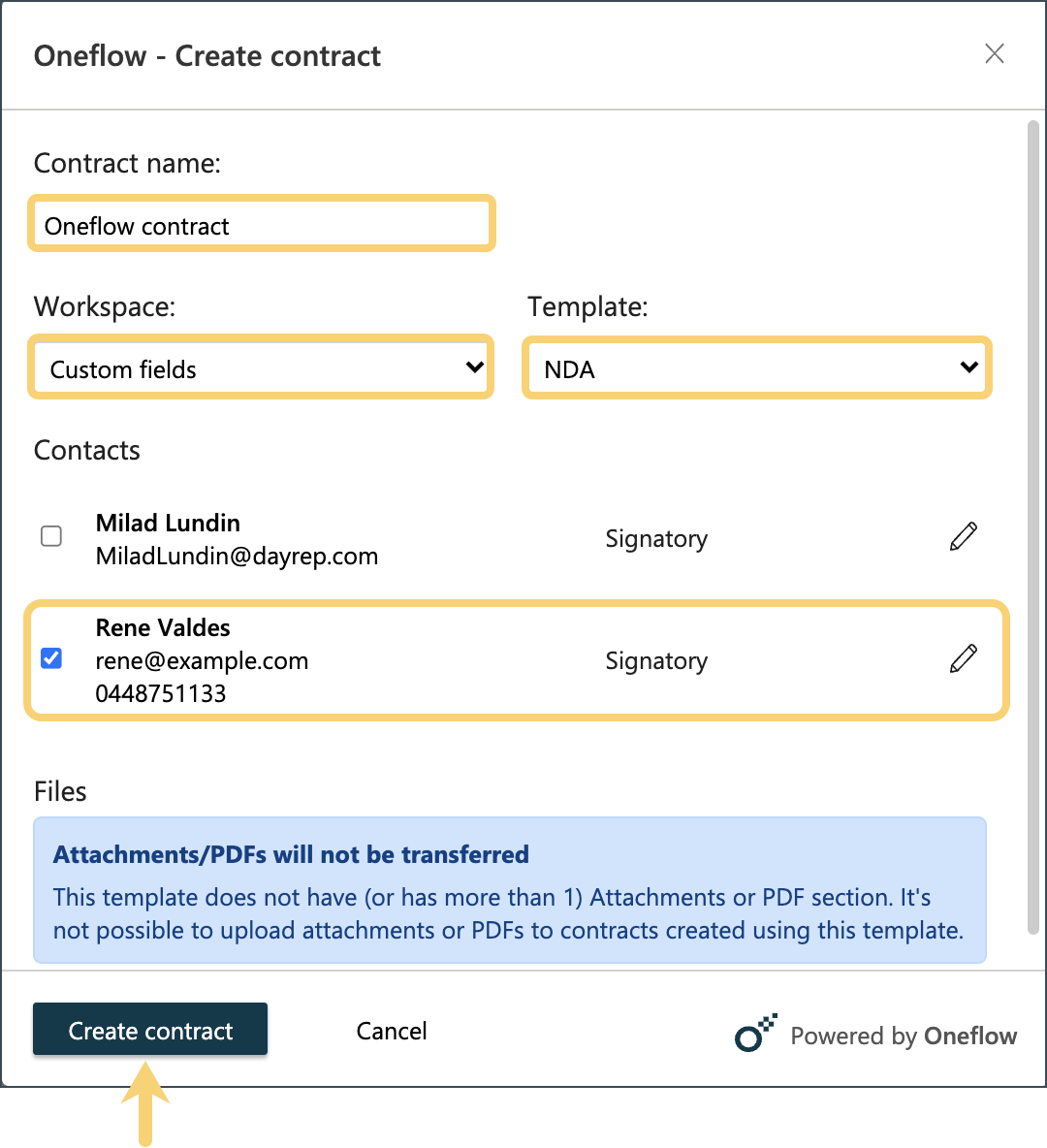 Create Contract Dialog